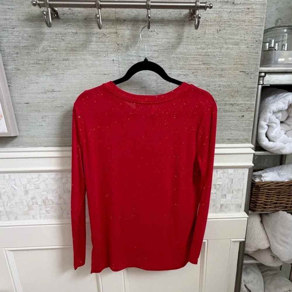 Girls XL 14 16 Old Navy Red Long Sleeve Tee glitter sparkle metallic top tee